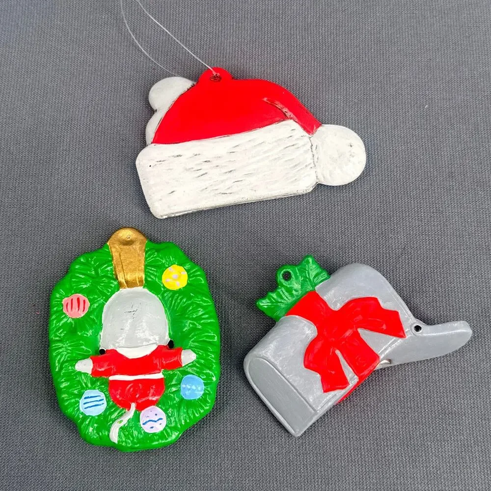 VTG Hand Painted Christmas Ornaments Lot of 6 Kitschy Holiday Mouse Deer Bird US